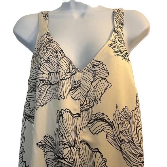 H&M Maxi Dress Floral Print Black White V Neck Sleeveless Recycled Polyester M - Picture 2 of 7